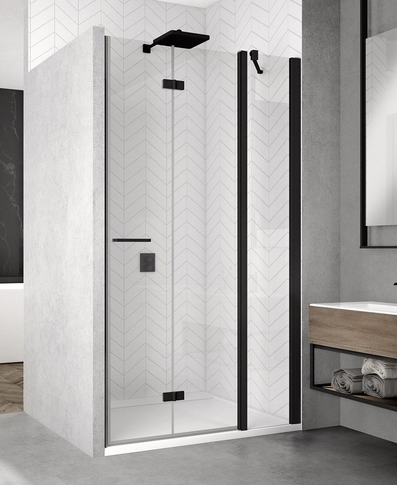 SanSwiss Solino SOLF13 Drzwi dwuczęściowe składane P 140x200 cm czarne, Szkło Czyste (SOLF13D1400607)